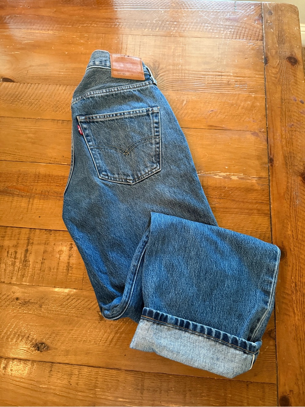 Levi's Women's Blue Boyfriend Jeans with Leather Patch